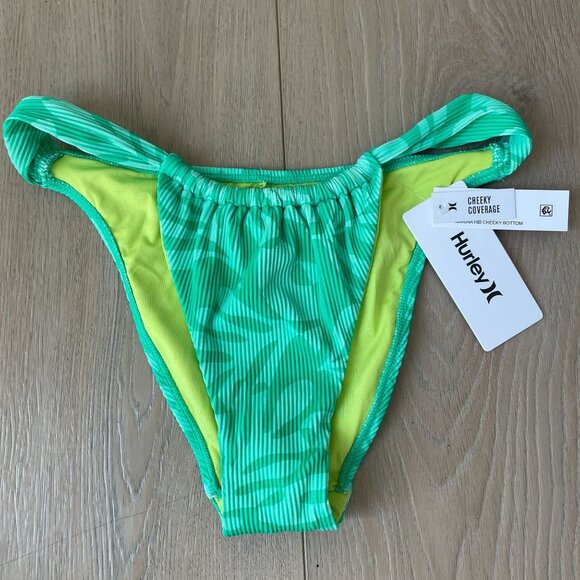 NEW Hurley Womens XL Marina Rib Cheeky Bikini Bottom Jade Swimsuit - Picture 1 of 10